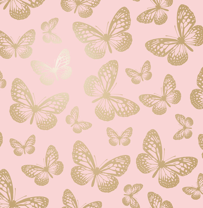 Metallic Butterflies Pink Whimsical Wallpaper image number 0