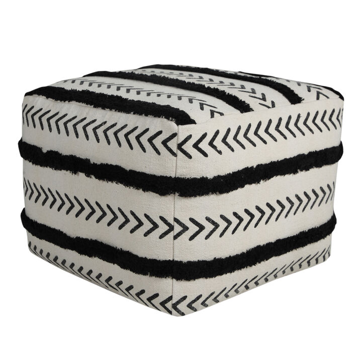 Cotton Upholstered Striped Pouf – Ottoman Accent Seat for Living Room or Lounge