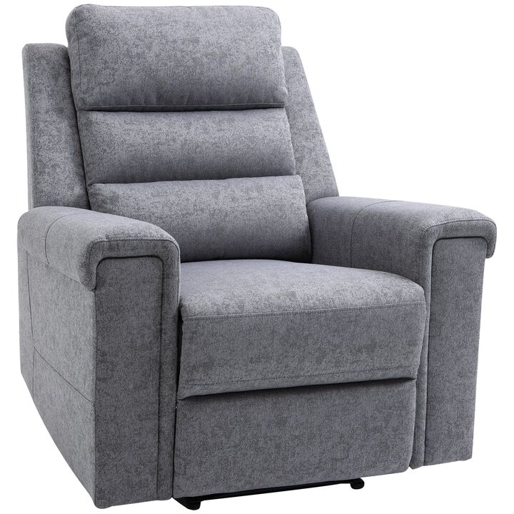 Grey Theater Seat: Modern Linen Fabric Recliner with Overstuffed Arms