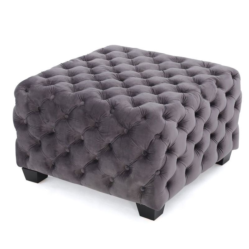 Christopher Knight Home Kipp Modern Glam Velvet Button Tufted Upholstered Square Ottoman image number 5