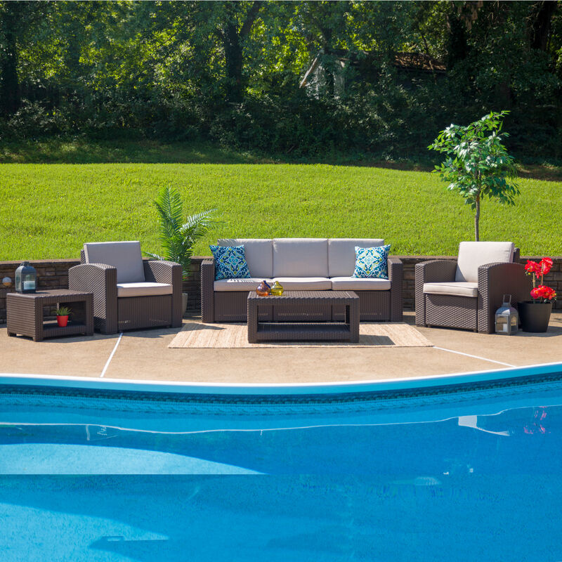 5 PC Brown Outdoor Rattan Set