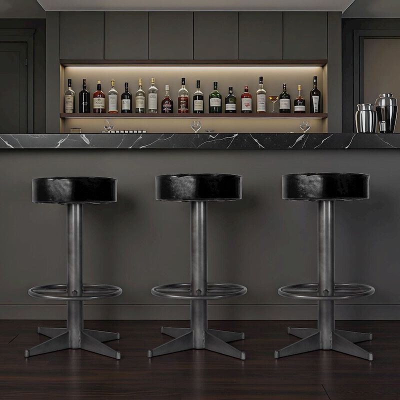 Butler Specialty Malcolm 30 in. Seat Height Leather and Iron Bar Stool, Black image number 1