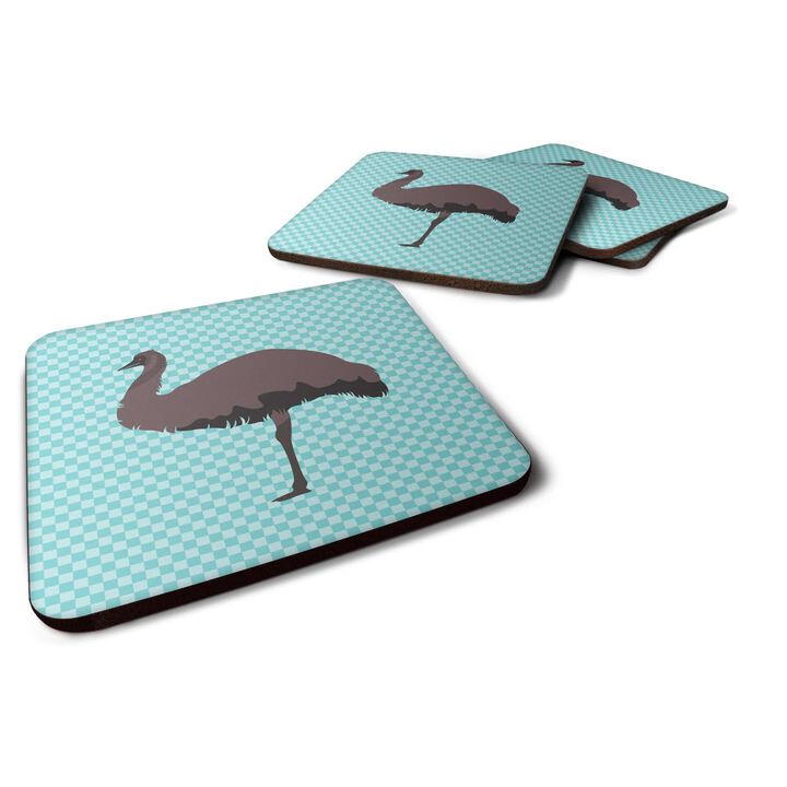 Caroline's Treasures Emu Blue Check Decorative Coasters, 3.5, Multicolor
