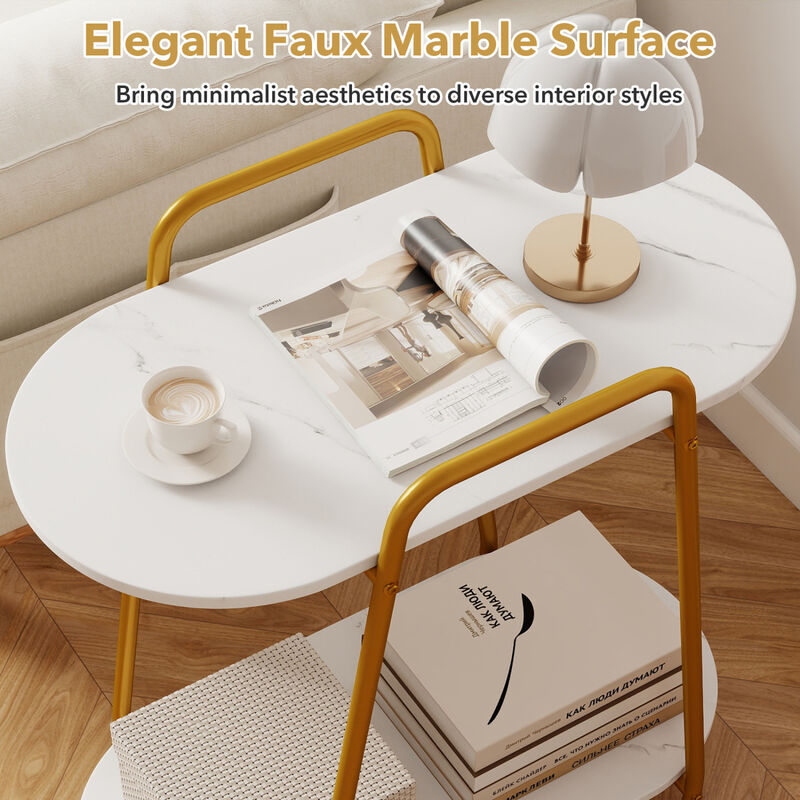 2-Tier Rolling End Table with Faux Marble Surfaces for Small Spaces image number 6
