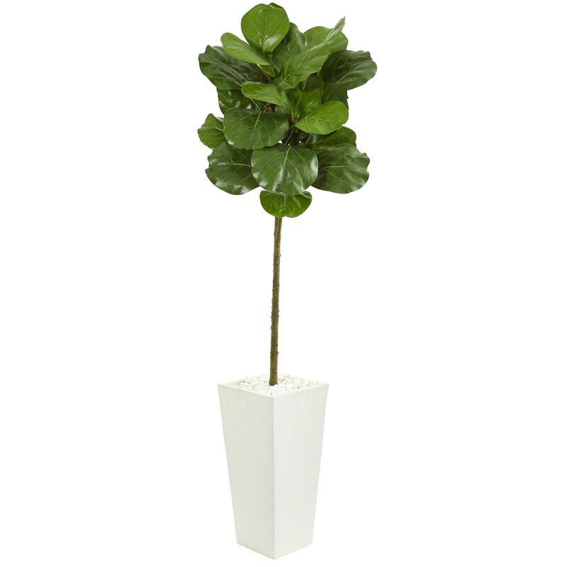 Hivvago 5.5 Feet Fiddle Leaf Artificial Tree in White Tower Planter