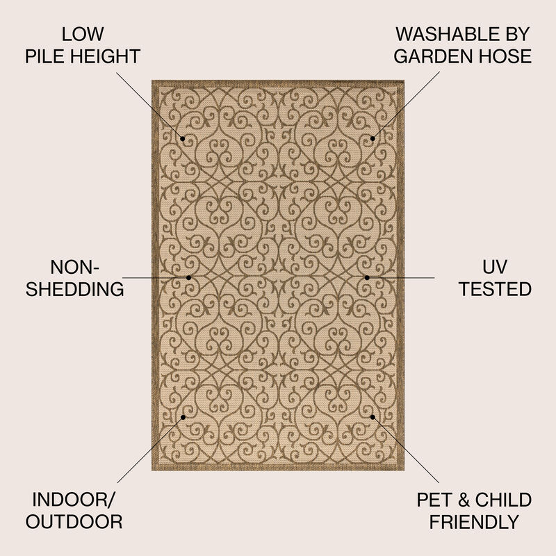 JONATHAN Y Madrid Vintage Filigree Textured Weave Indoor/Outdoor Black/Khaki 5 ft. x 8 ft. Area-Rug, Classic,Easy-Cleaning,HighT