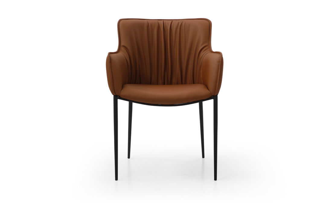HomeRoots Brown and Black Faux Leather and Steel Dining Arm Chair
