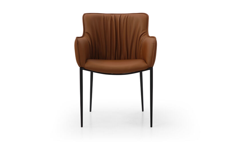 HomeRoots Brown and Black Faux Leather and Steel Dining Arm Chair image number 0