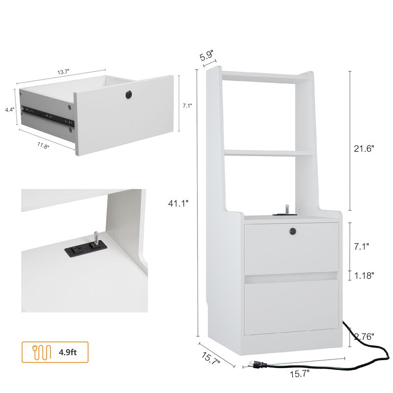 Set of 2 Assembled Nightstands with Charging Station Voice Light USB Lock image number 4