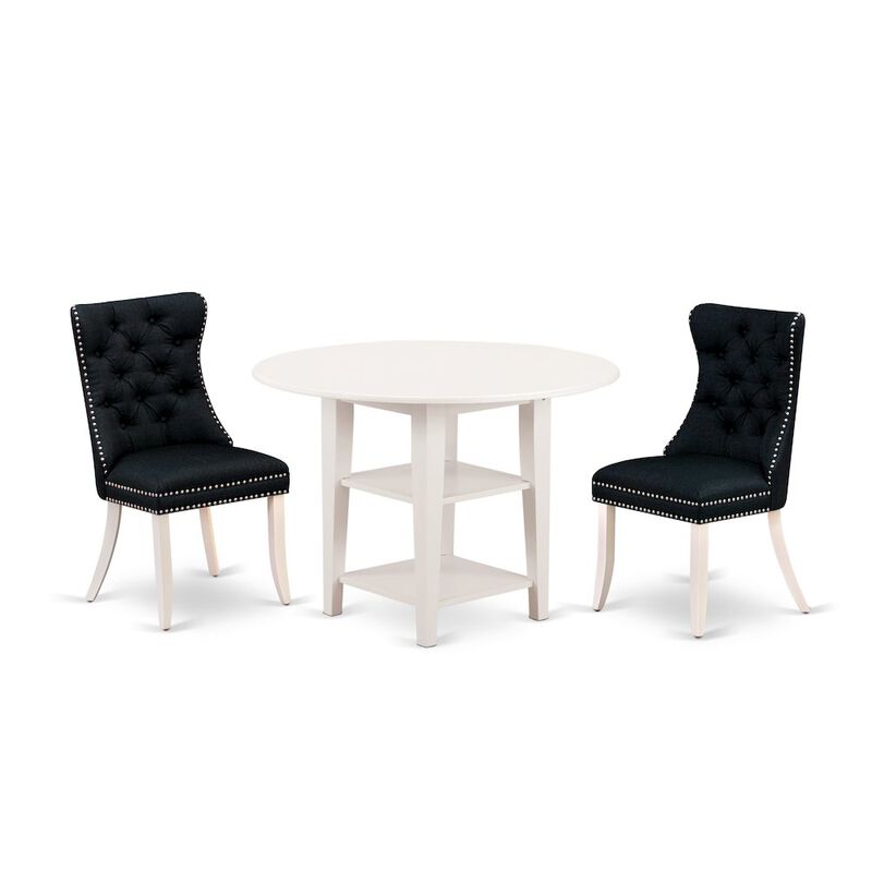 3 Piece Kitchen Set Consists of a Round Dining Table with Dropleaf & Shelves