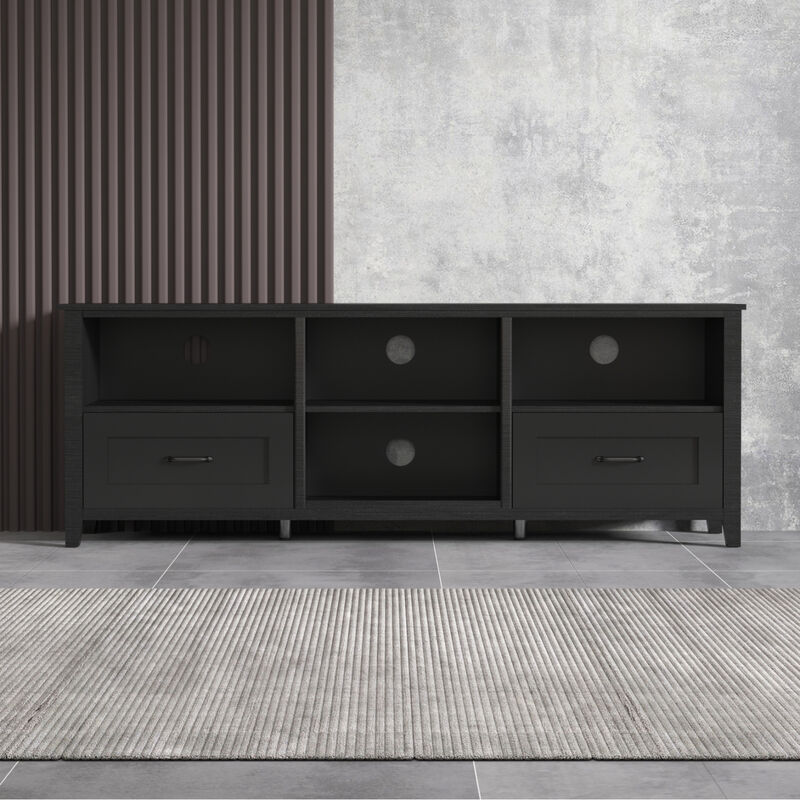 70.08 Inch Length Black TV Stand for Living Room and Bedroom, with 2 Drawers and 4 High-Capacity Storage Compartment