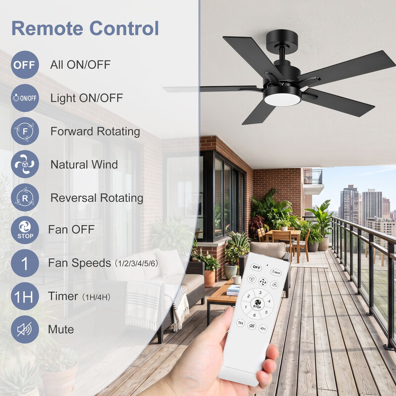 Breezary 42" LED Ceiling Fan with Light , Modern Indoor Fan, 5 Blade, Remote Control, 6 Speed image number 3