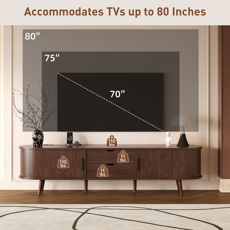 Merax TV Cabinet with Integrated Power Station, Tambour Door Storage, Rattan-Front Drawers image number 4
