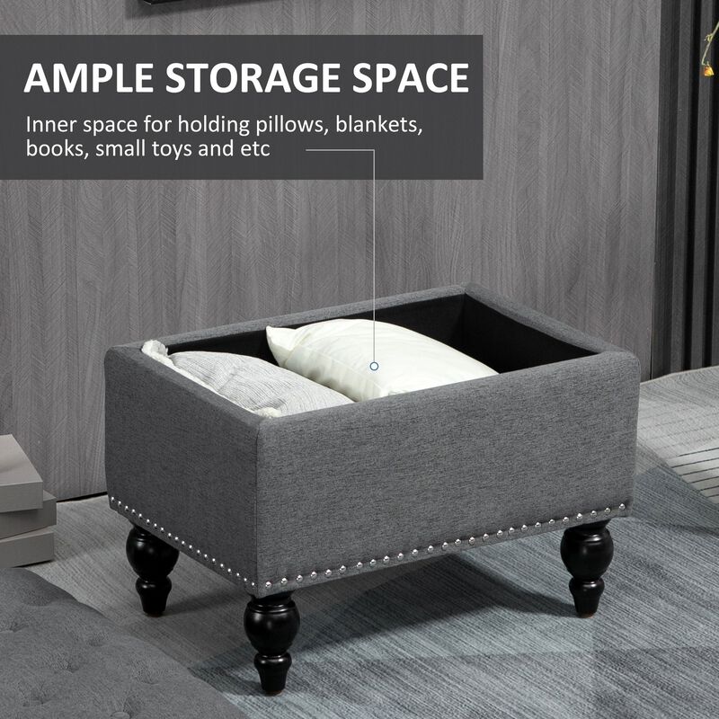Grey Multipurpose Seat: 25" Button-Tufted Storage Ottoman Bench