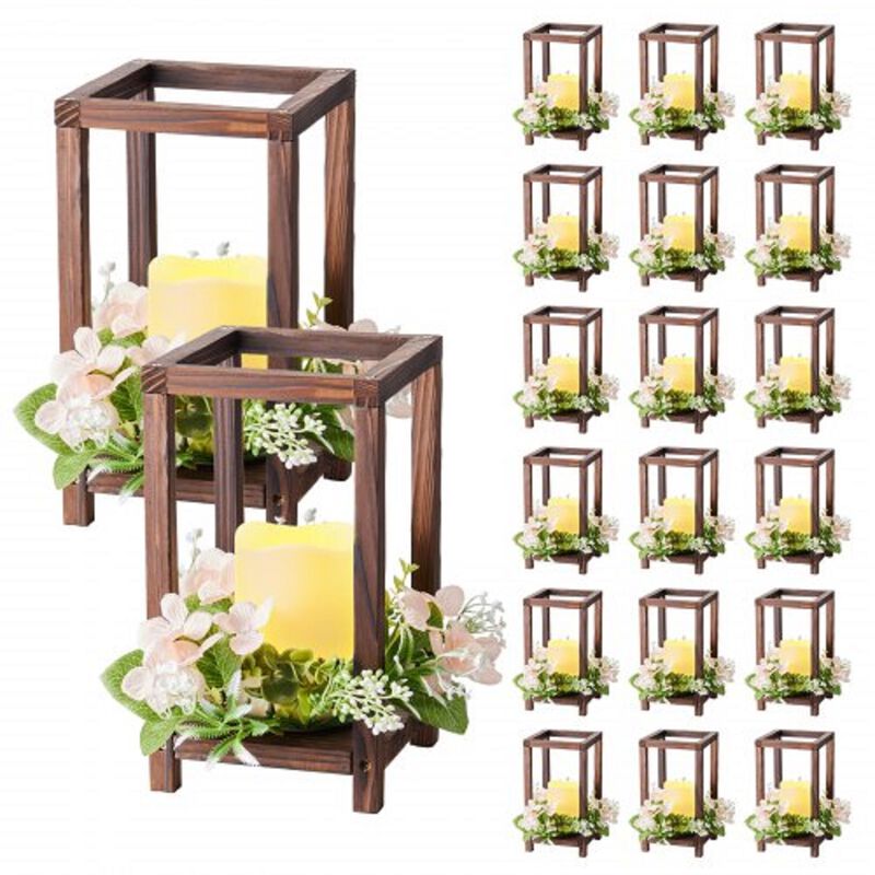 60-Piece Wedding Table Centerpiece Kit with Wooden Lanterns, LED Candles and Wreaths-Brown image number 0