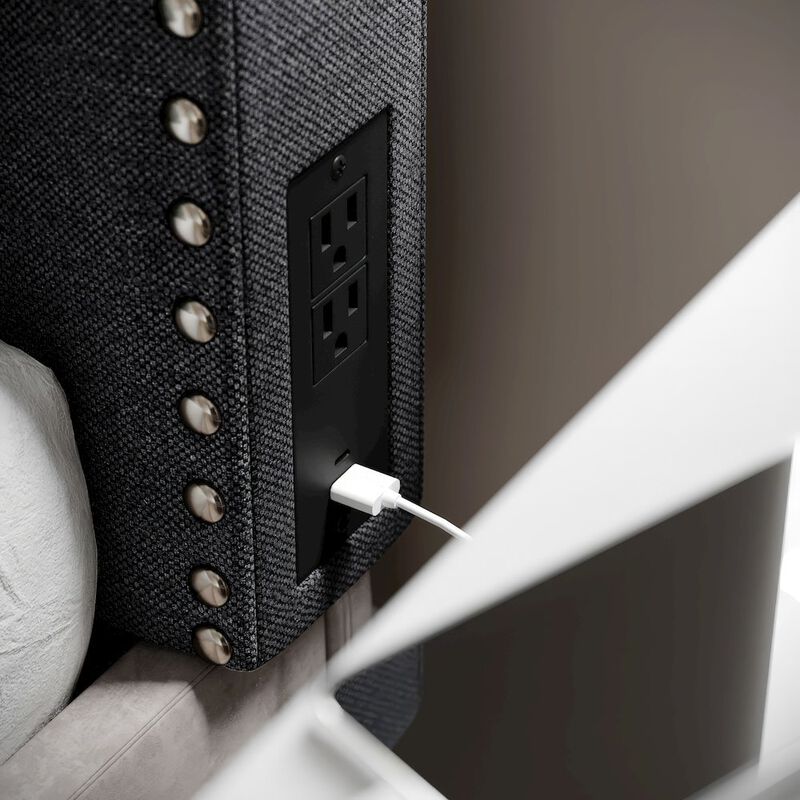 Flash Furniture Twin Headboard with Two Power Outlets, USB Port, and USB Type-C Port, Gray Linen image number 9