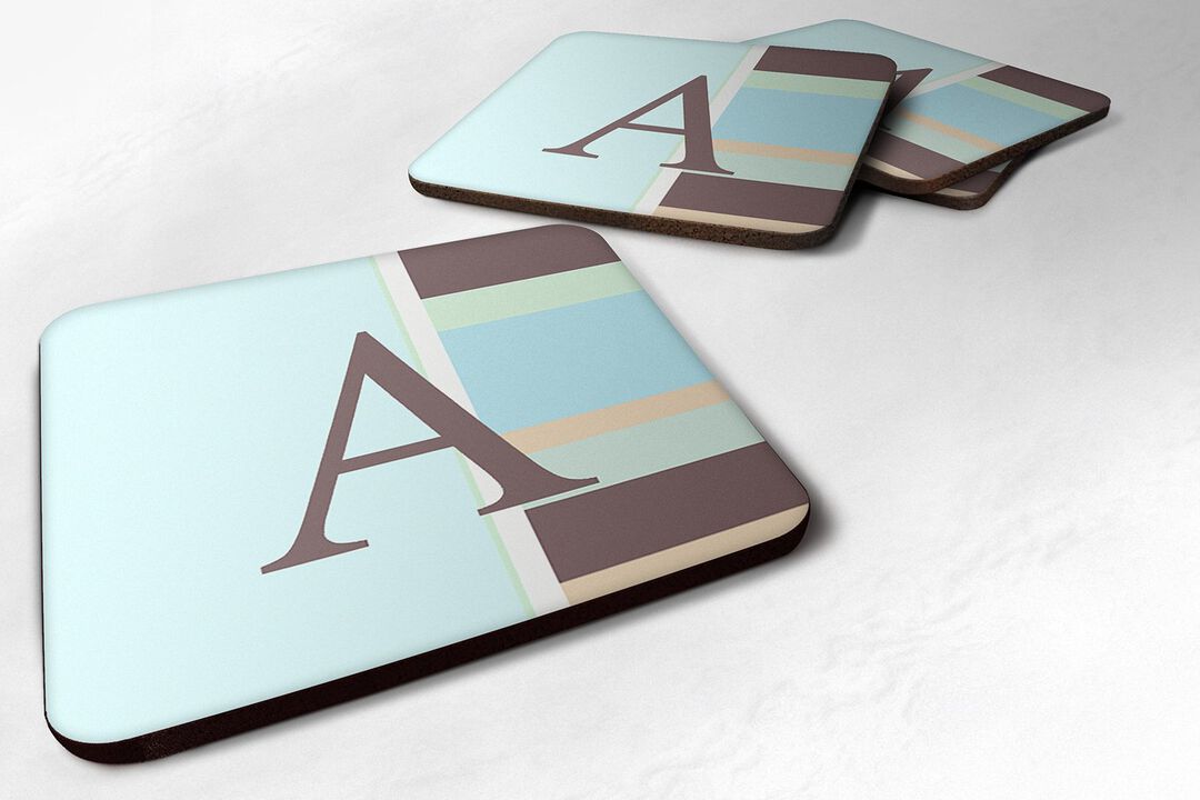 Caroline's Treasures CJ1003-AFC Monogram-Blue Stripes Foam Coasters (Set of 4), Initial Letter A, 3.5 H x 3.5 W, Multicolor