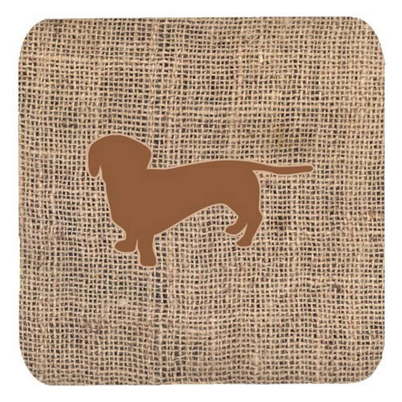 Caroline's Treasures BB1088-BL-BN-FC Dachshund Burlap and Brown Foam Coasters (Set of 4), 3.5 H x 3.5 W, Multicolor