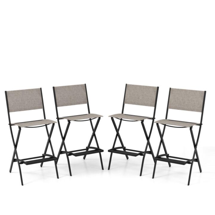 Hivvago Outdoor Folding Bar Height Stool Set of 4 with Metal Frame and Footrest