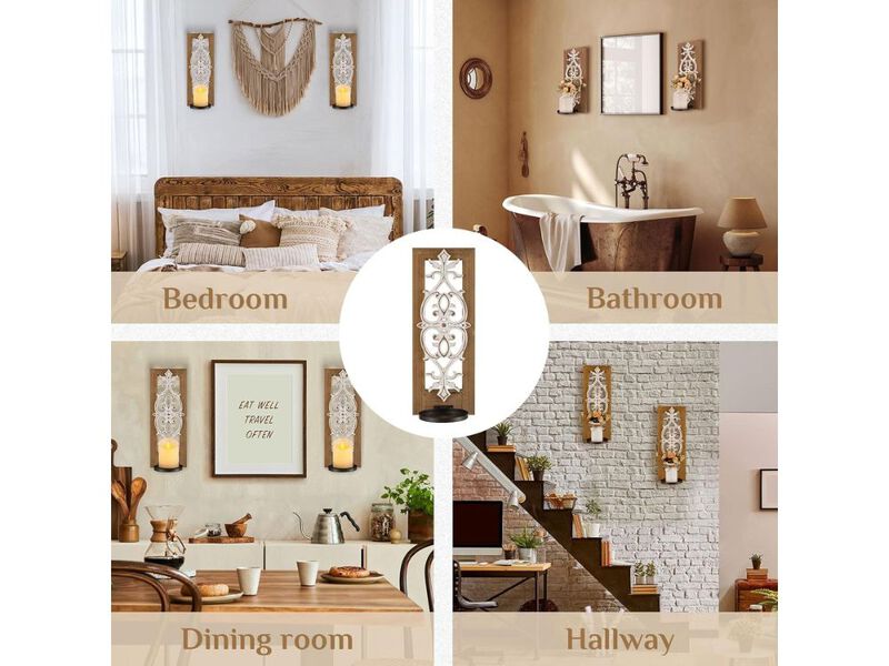 Set of 2 Farmhouse Wood Candle Sconces Rustic Wall Holders for Home Decor image number 1