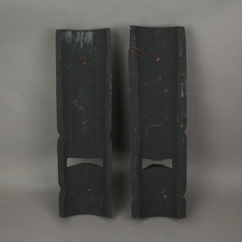 Set of 2 Hand Carved  Wood Sun and Flower Polynesian Tiki Masks 20 Inches High image number 2
