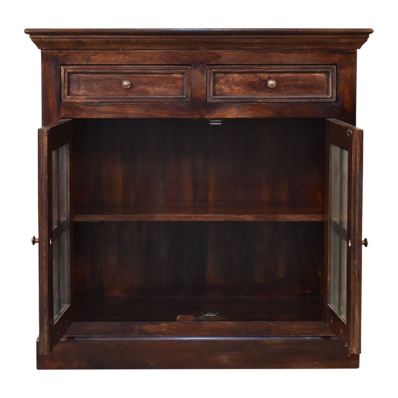 Light Walnut  Solid Wood Cabinet with Glazed Doors
