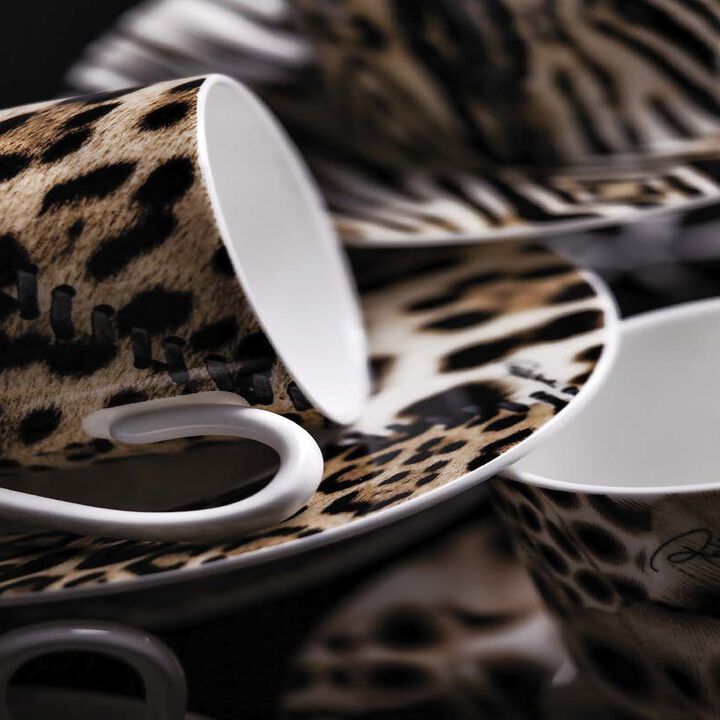 Coffee Cup & Saucer AFRICA ZIMBABWE AND DJERBA Set of 2 in Luxury Box  diam. 2.3", H 2.5", Cap. 4 oz, Saucer diam. 4.75"