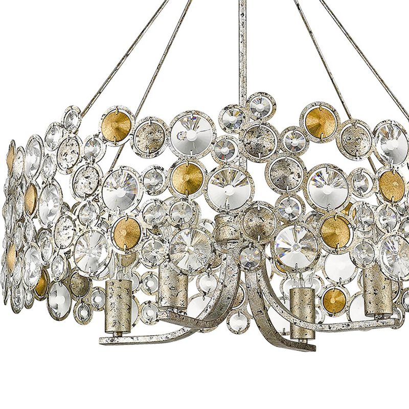 HomeRoots Silver Shaded Four Light Metal and Crystals Dimmable Chandelier With Silver Shades image number 2