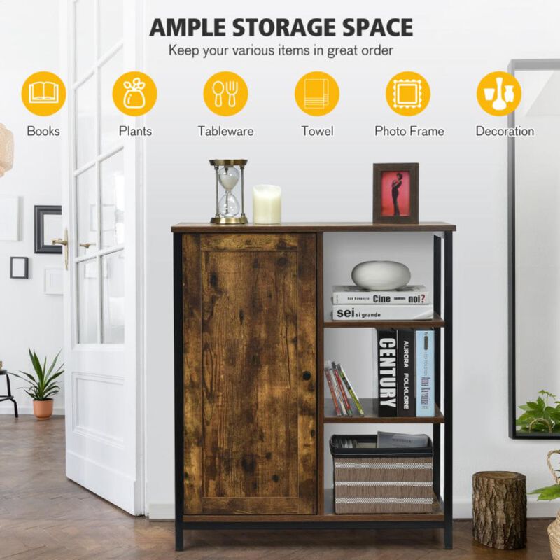 Hivvago Multipurpose Freestanding Storage Cabinet with 3 Open Shelves and Doors