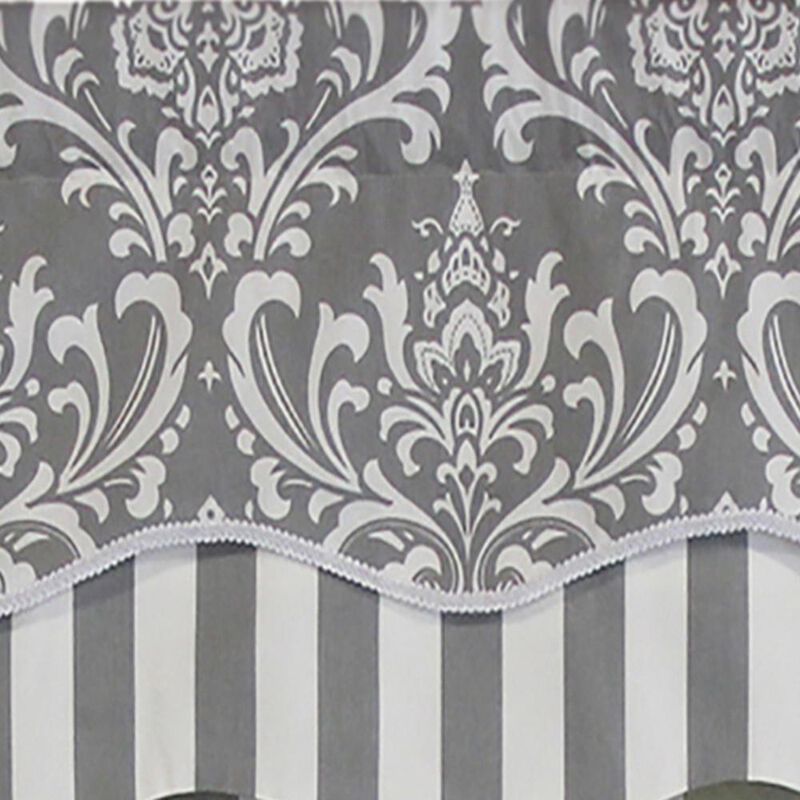 RLF Home Ozbourne Glory Valance Black. 3" Rod Pocket, Layered, Trimmed. 50"W X 16"L