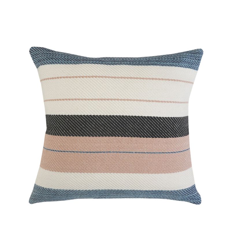 24" Blue and Pink Striped Square Outdoor Throw Pillow