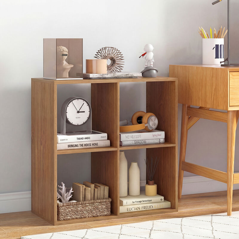 4 Cube Bookcase with Back Guardrail for Bedroom Storage image number 7