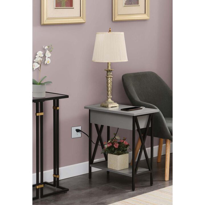 Convenience Concepts Tucson Flip Top End Table with Charging Station and Shelf in Gray/Black