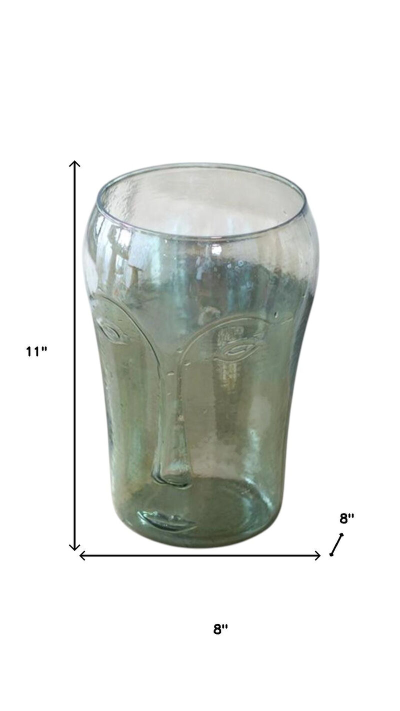HomeRoots Set of Two Light Green Glass Modern Abstract Faces Table Vases image number 4
