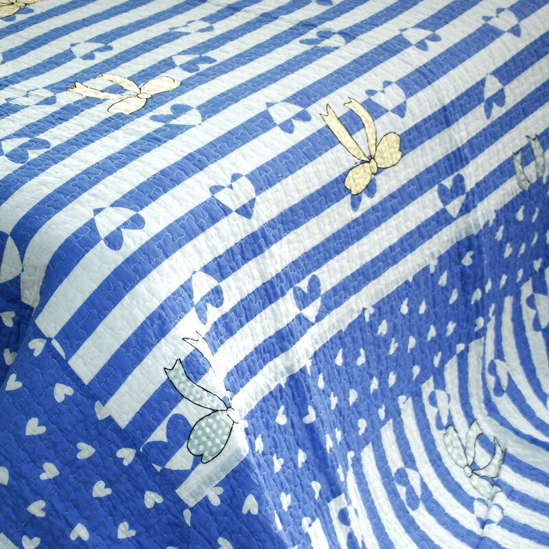 Lightweight 3PC Cotton Vermicelli-Quilted Printed Quilt Set Queen Size Bedspread image number 4
