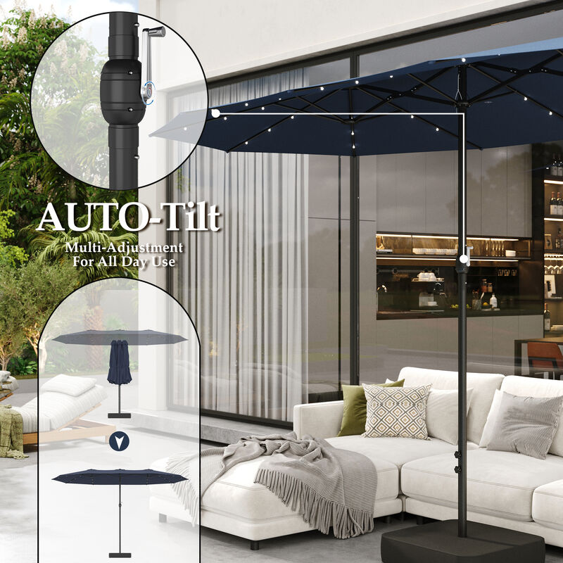 FUFU&GAGA 15ft Navy Blue Solar LED Double-Sided Patio Umbrella | Extra-Large Shade with Sturdy Base image number 4