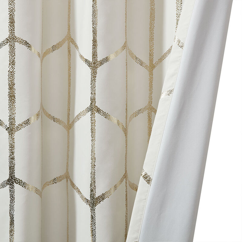 Gracie Mills Isabelle Metallic Geometric Total Blackout Grommet Top Curtain Panel - 50x63"