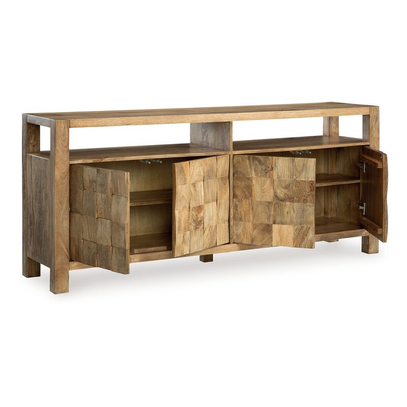 Hugh Sideboard Cabinet Console, Butcher Block Natural Brown 68 Inch - Benzara