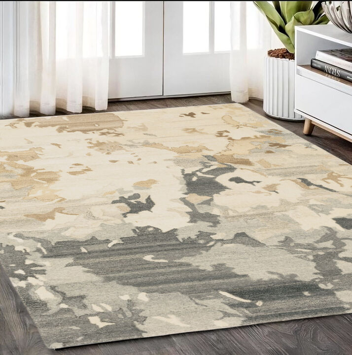 HomeRoots Wool Abstract Hand Tufted Area Rug
