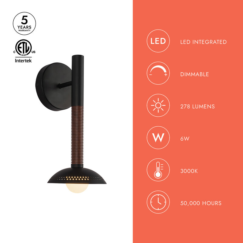 Arden 14-in Damp-Rated Dimmable LED Wall/Vanity Light with Shade image number 6