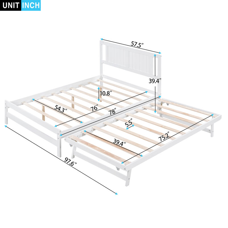 Full Size Platform Bed with Adjustable Trundle