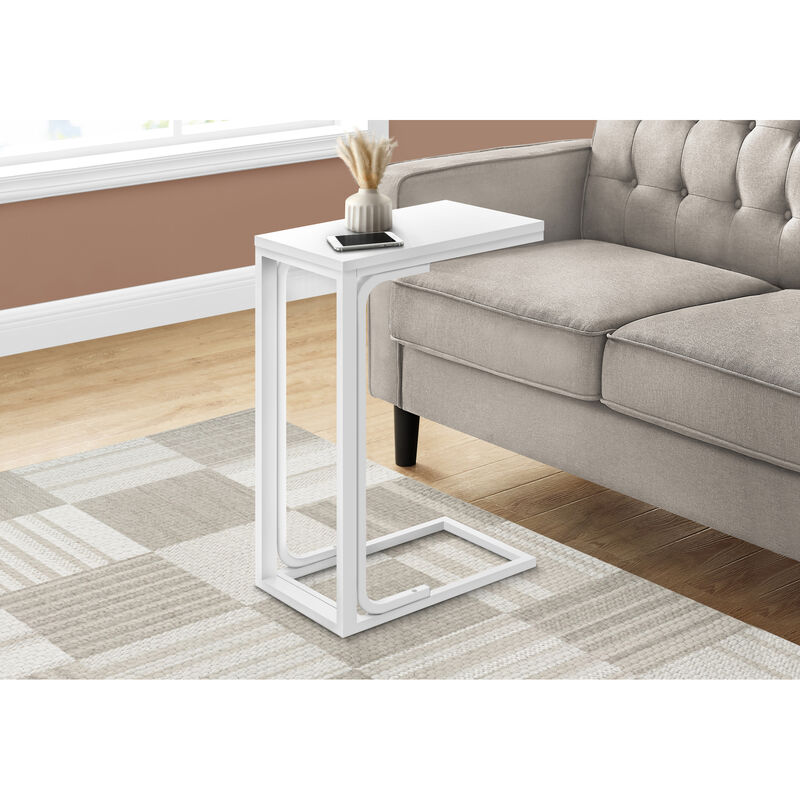 Monarch Specialties I 3478 Accent Table, C-shaped, End, Side, Snack, Living Room, Bedroom, Metal, Laminate, White, Contemporary, Modern image number 2