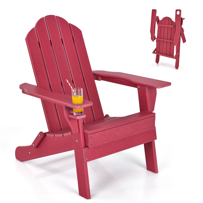 Foldable Weather Resistant Patio Chair with Built-in Cup Holder