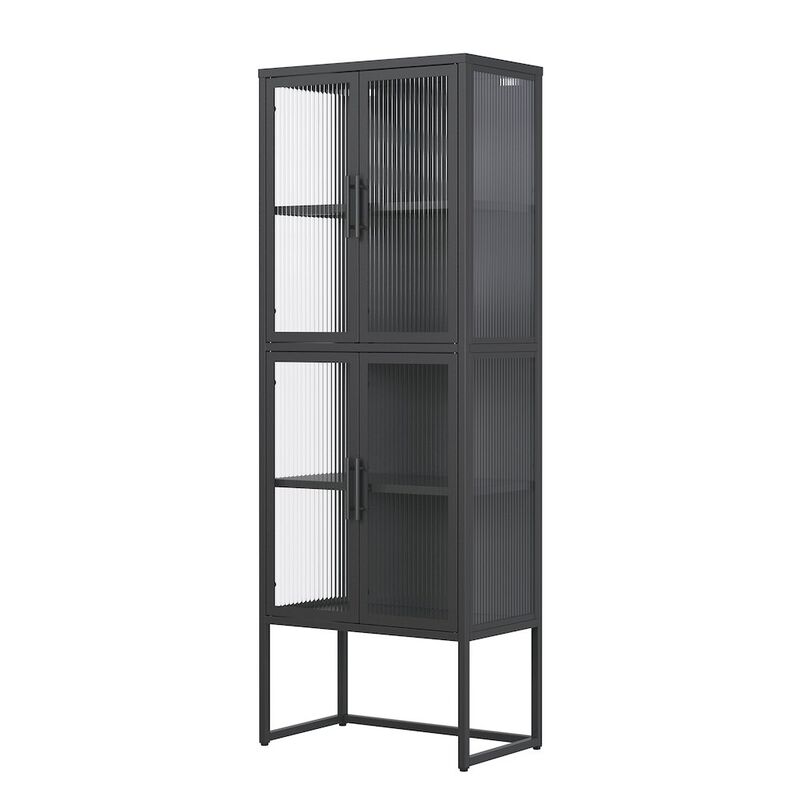 Glamour Home Benvolio 65.35-inch Black Four Door Storage Cabinet with Fluted Clear Doors