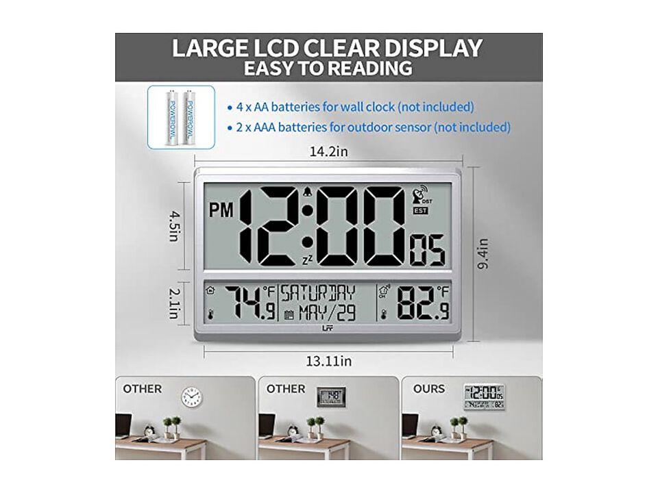 Atomic Temperature Never Needs Setting Wall Clock 5 Inch Outdoor Easy Read