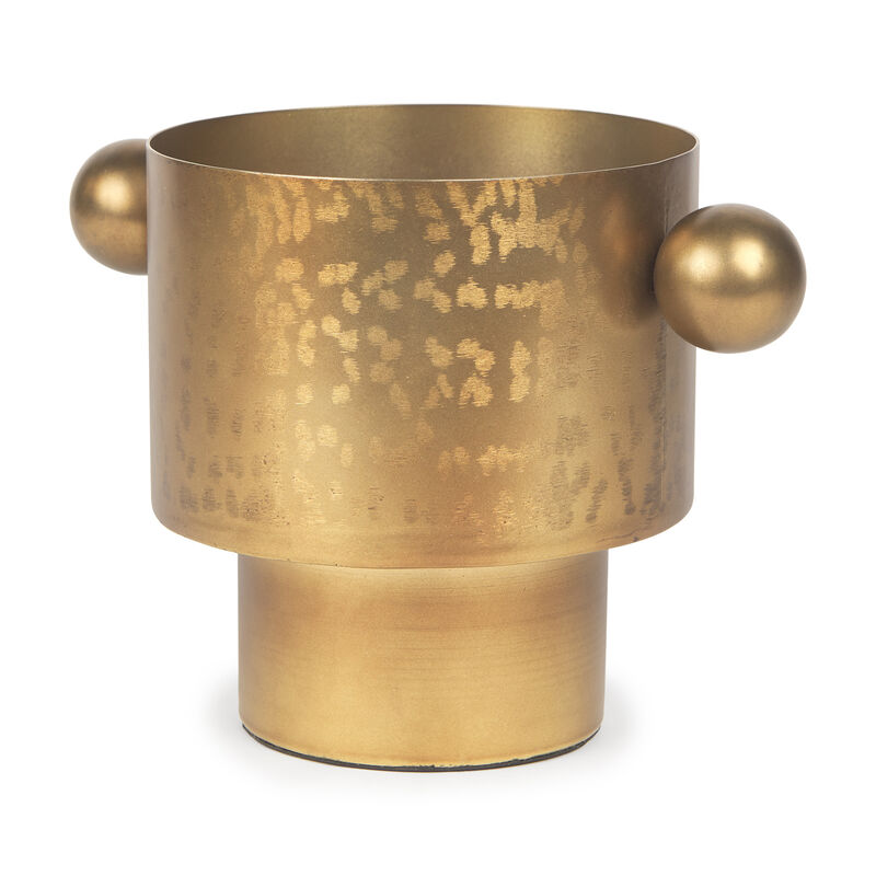 HomeRoots 7" Gold Cast Iron Round Table Vase image number 0