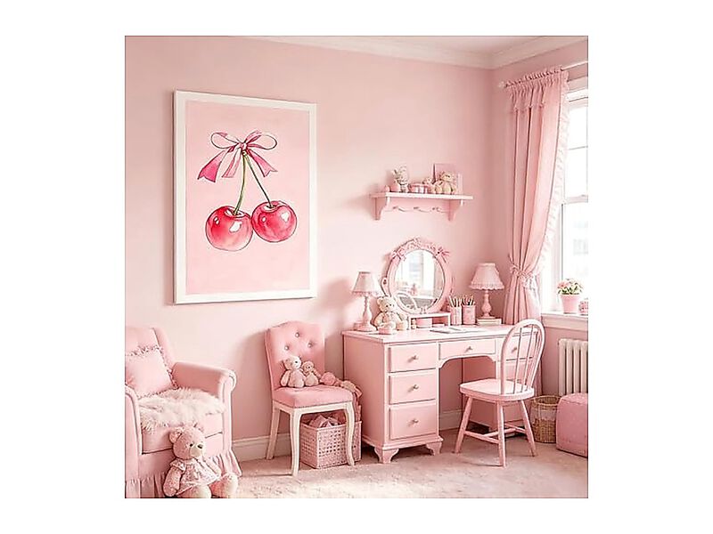 3 Pack Coquette Pink Bow Canvas Wall Art Cherry Decor Poster Girls Room Preppy image number 3