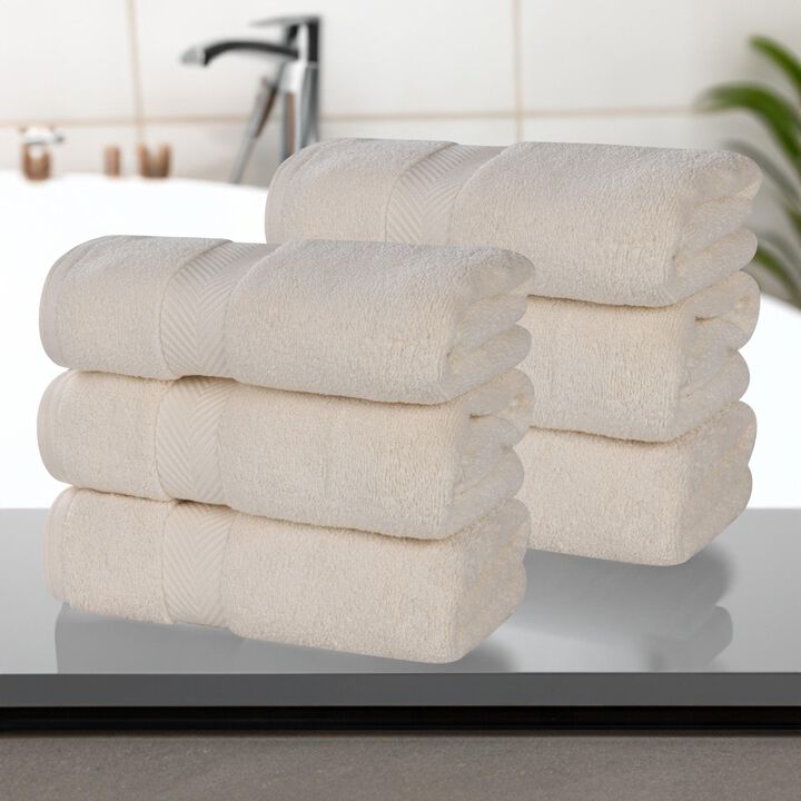 6 Piece Hand Towel Set in Zero Twist Cotton for Bathroom and Guest Use