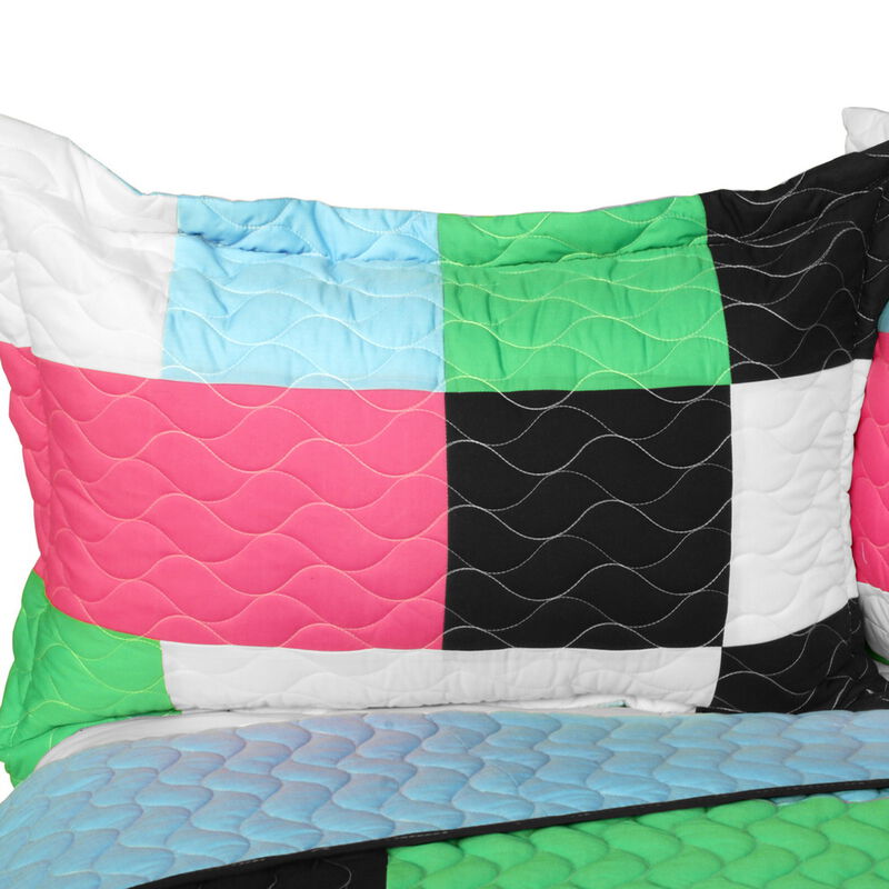 Throb of Encounters Quilted Patchwork Quilt Set 3PC Queen Size Cozy Bedding image number 4