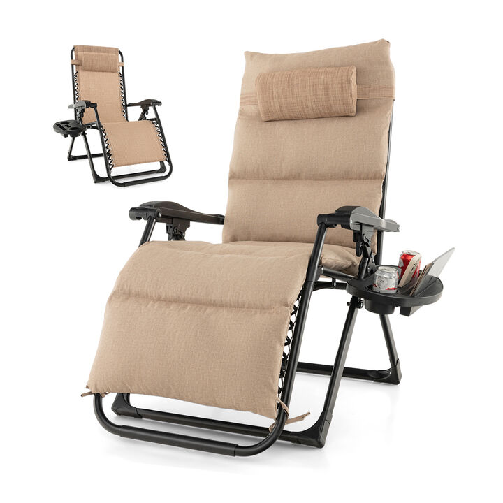 Adjustable Metal Zero Gravity Lounge Chair with Removable Cushion and Cup Holder Tray